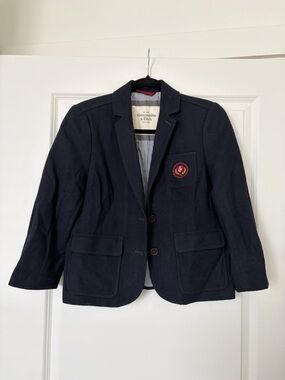 Vintage Abercrombie & Fitch Navy Blazer with Striped Lining and Crest Patch